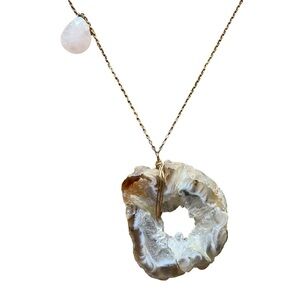 Geode Slice With Rose Quartz Charm Necklace